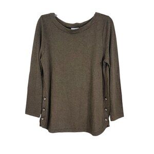 J. Jill Olive Green Pullover Button‎ Sides Crew Neck Top Size M.